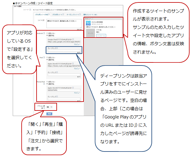 キャンペーン作成ツイート設定