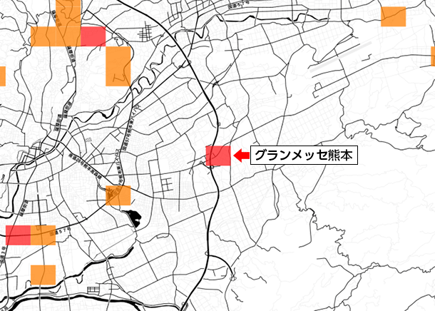 4月18日の「グランメッセ熊本」周辺の混雑度の図