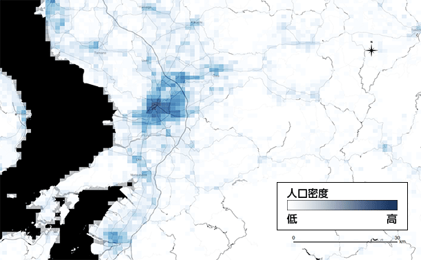 平常時の熊本県の人口分布図
