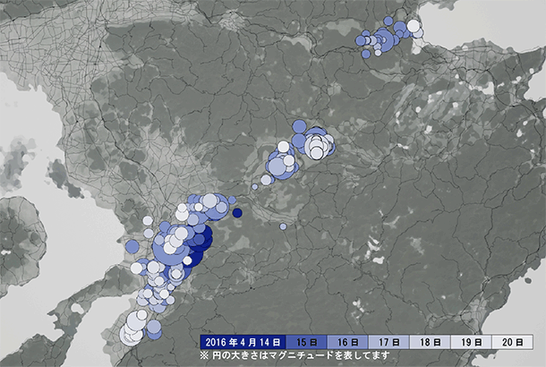 4月14日～4月20日までの震源地プロットの図