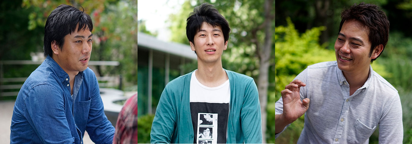 課題解決特集記事に登場する箱田慶太と九乗佳貴と宇野雄の写真。