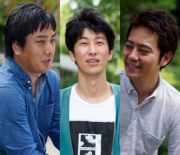 課題解決特集記事に登場する箱田慶太と九乗佳貴と宇野雄の写真。