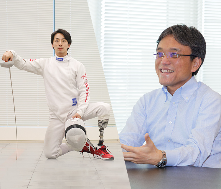 ヤフーで働く車椅子フェンシングの加納選手とヤフー上級執行役員 コーポレートグループ長 本間さんの画像