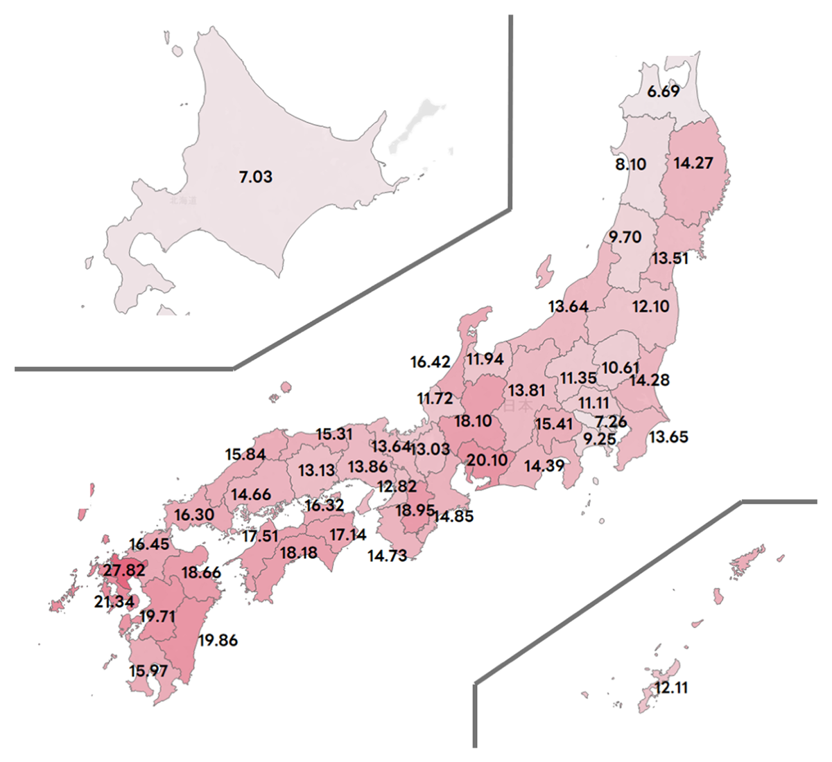 都道府県別の新型コロナ定点当たり報告数（7月29日週）