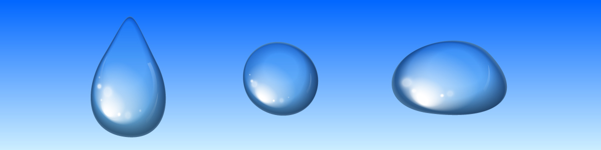 青空を背景に、大中小の水滴が並んでいる