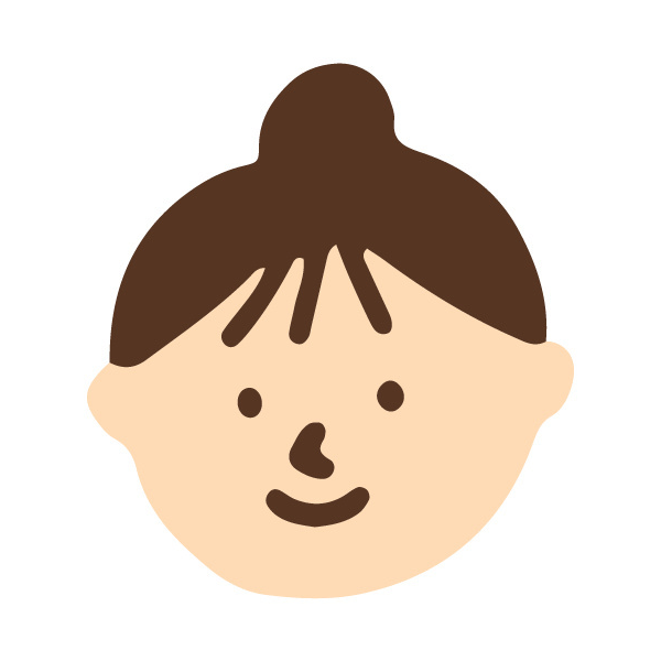 お団子ヘアの女性のイラスト。笑顔でシンプルなデザインです。