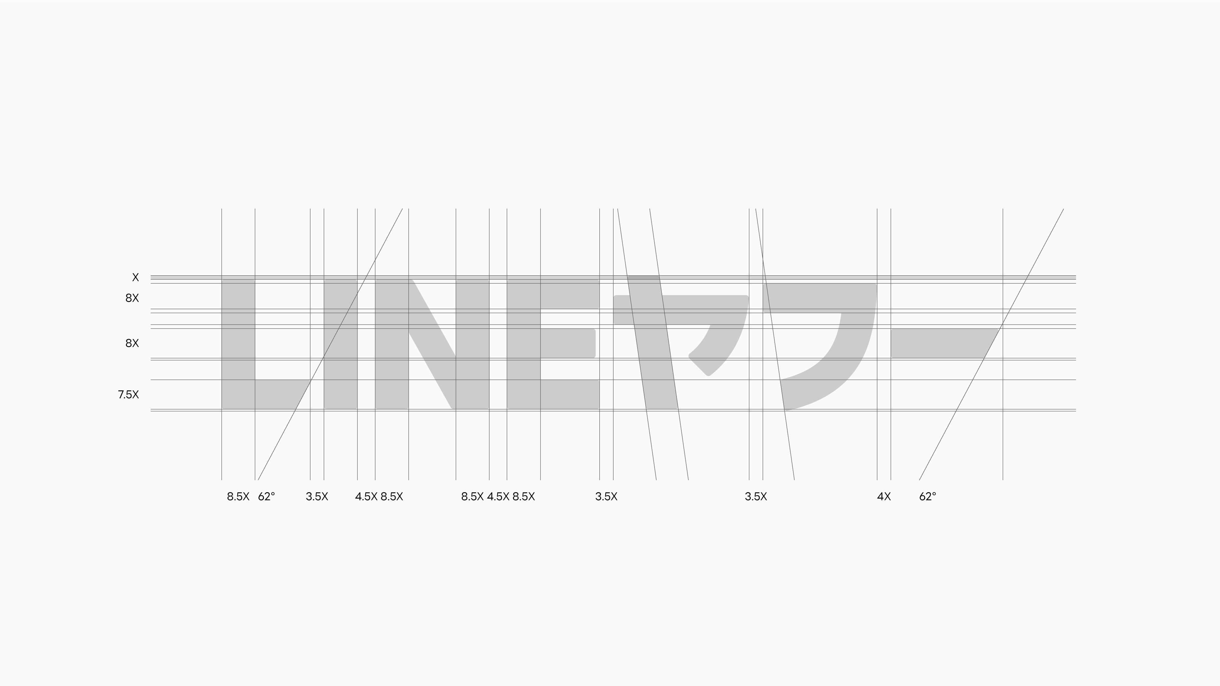 LINEヤフーのロゴの設計図。線と角度が詳細に描かれている。