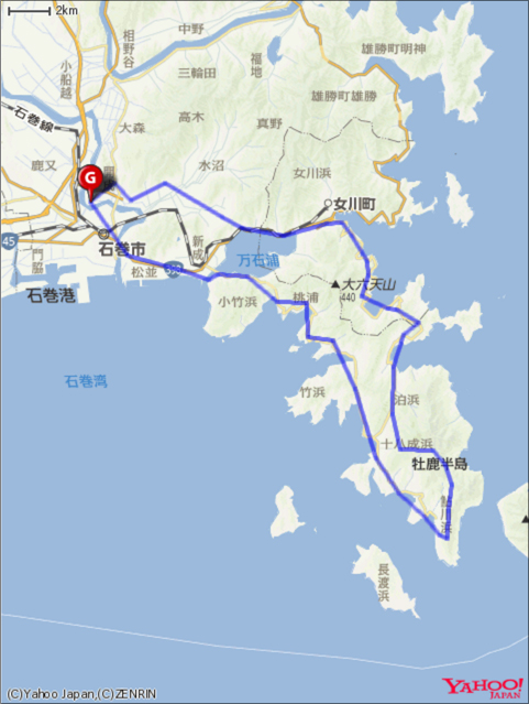 牡鹿半島チャレンジグループライドコースマップの画像