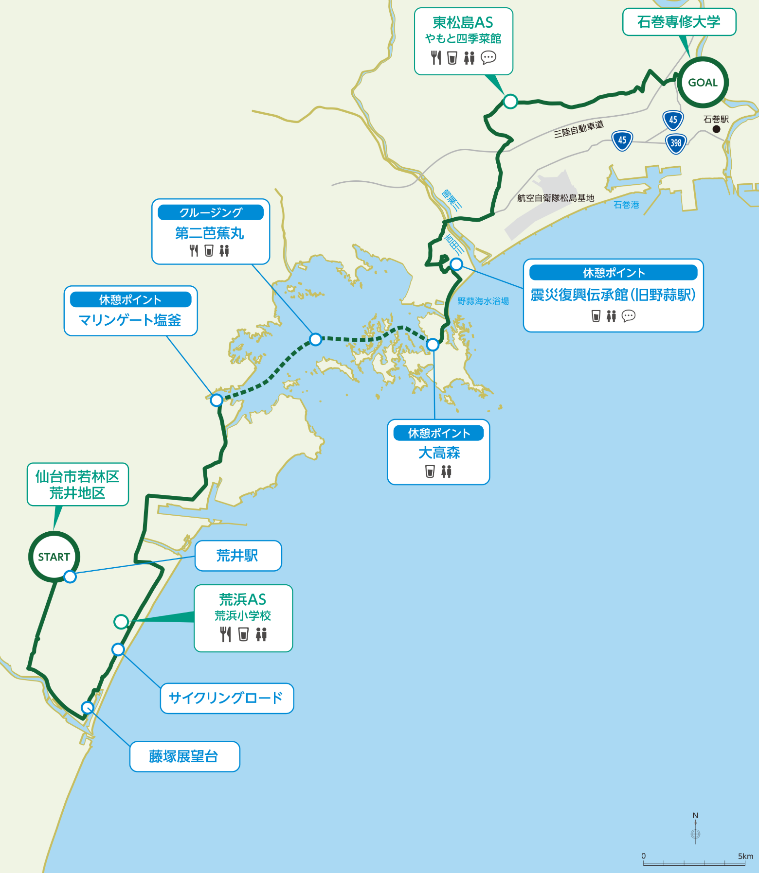 仙台発グループライド&クルージングのコースマップ