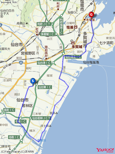 仙台発グループライド&クルージング前半コースマップの画像
