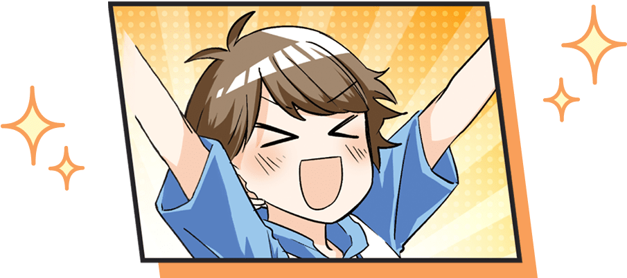 男（おとこ）の子（こ）が笑顔（えがお）両手（りょうて）を上（あ）げてバンザイをしているイラスト