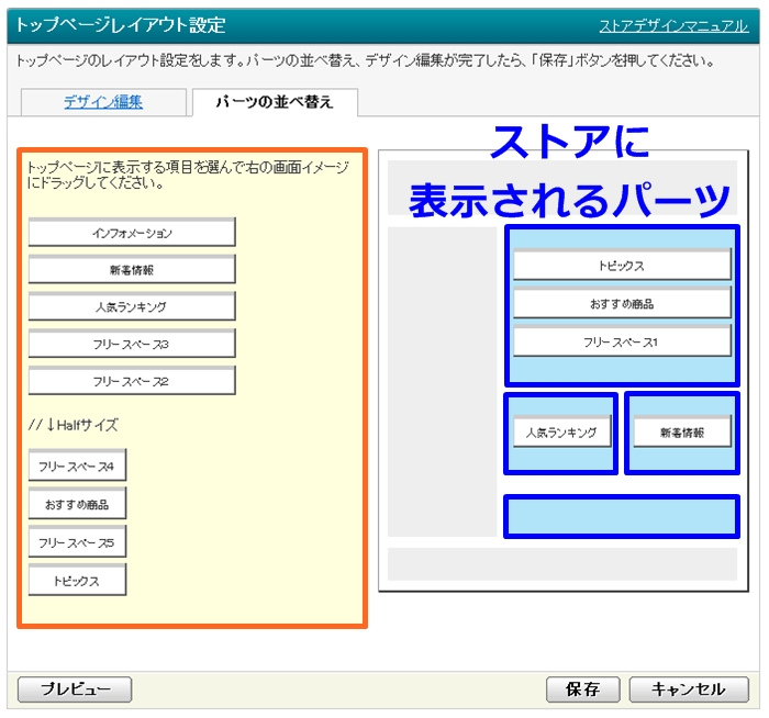 トップページパーツの並び替えとデザイン編集方法 ツールマニュアル Yahoo ショッピング