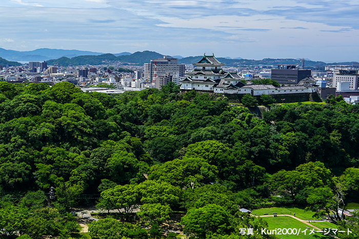 和歌山城の天守閣からは和歌山市を一望することができる