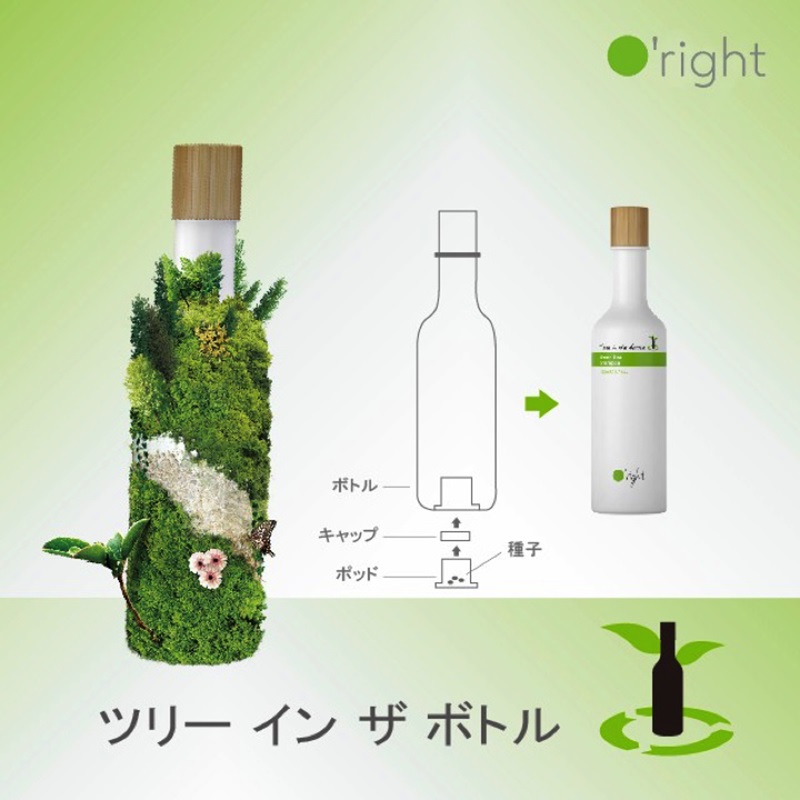 世界で初めてゼロカーボンを達成したグリーンティ シャンプーのボトルは、底に種がセットされており、使用後に土に埋めるとそこから木が育つ設計。※現在、Tree in Bottleボトルの生産・販売は終了しています（提供：オーライト）。