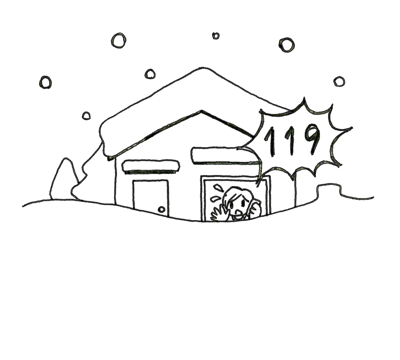 雪に埋まった家の中で救助を求める人