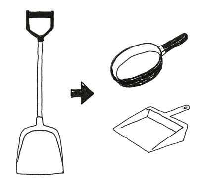 雪かき用のスコップとして代用できるチリトリやフライパン