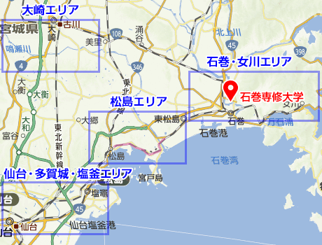 宿泊施設(石巻専修大学周辺)の地図
