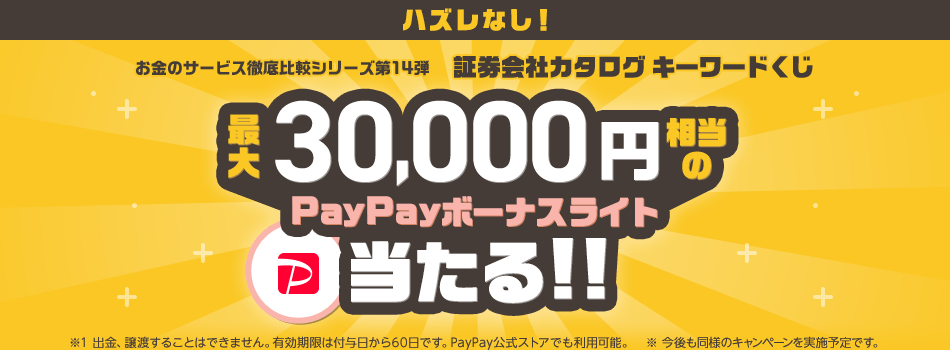 はずれなし！　PayPayボーナスライト最大30,000円相当が当たる！