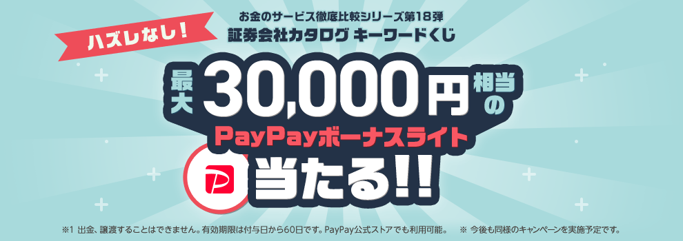 はずれなし！　PayPayボーナスライト最大30,000円相当が当たる！