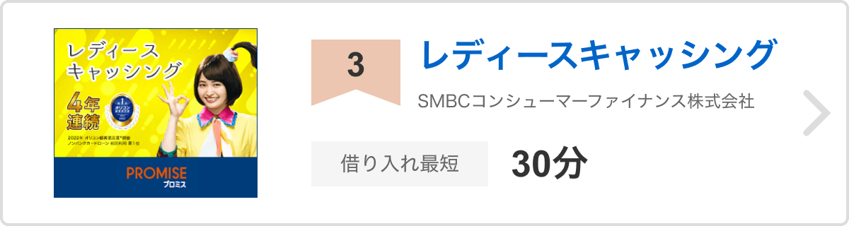 3位 レディースキャッシング SMBCコンシューマーファイナンス株式会社 借り入れ最短30分