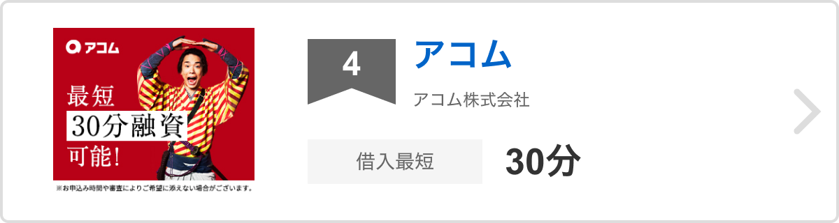 4位 アコム アコム株式会社 借り入れ最短30分