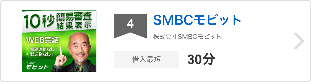 4位 SMBCモビット 株式会社SMBCモビット 借り入れ最短30分