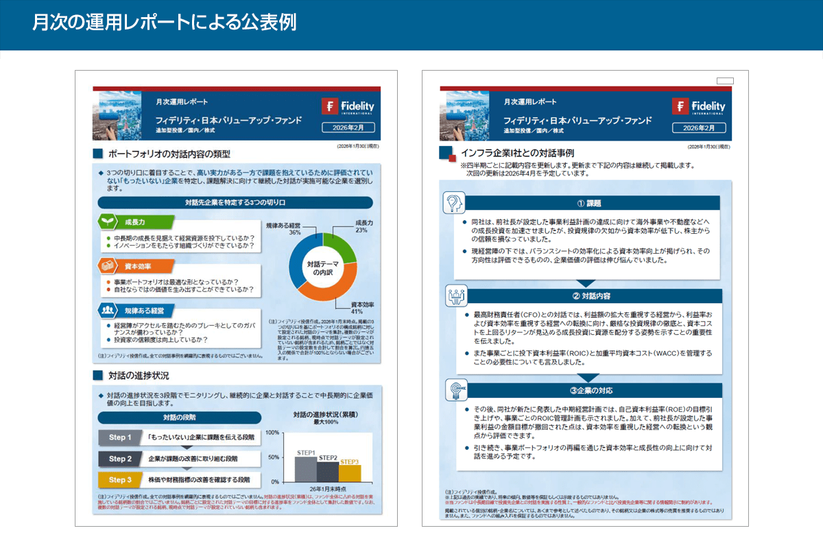 月次の運用レポートによる公表例