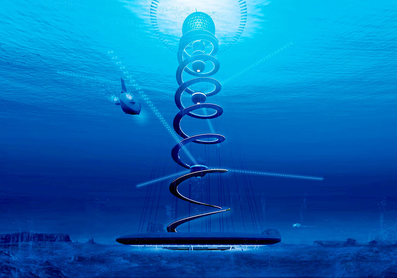 「深海未来都市構想OCEAN SPIRAL」（画像提供：清水建設株式会社）