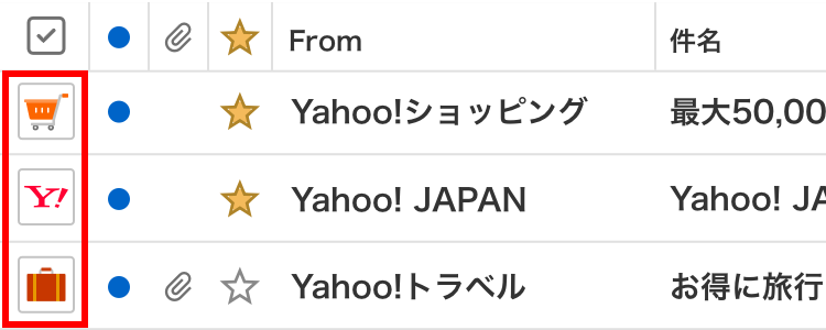 メールの一覧画面で表示されるYahoo! JAPANのアイコン