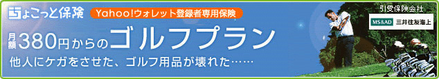 ちょこっと保険 Yahoo!ウォレット登録者専用保険 月額380円からのゴルフプラン 他人にケガをさせた、ゴルフ用品が壊れた…… 引受保険会社 三井住友海上