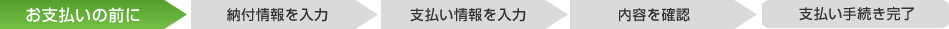 お支払いの前に → 納付情報を入力 → 支払い情報を入力 → 内容を確認 → 支払い手続き完了