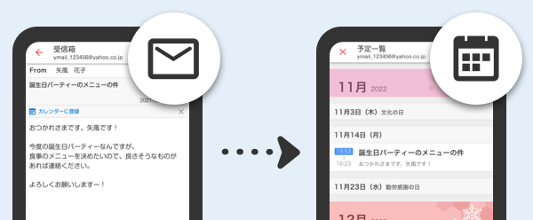 メールから予定を登録するイメージ