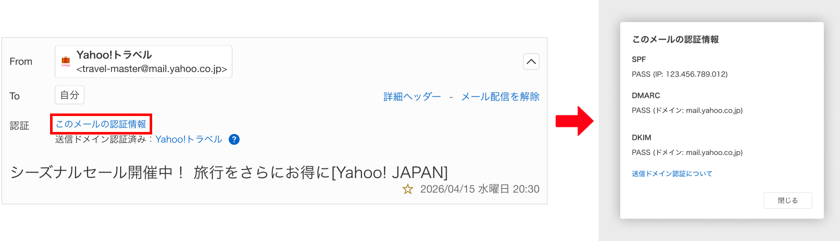 送信ドメイン認証についての表示のあるスクリーンショット画像