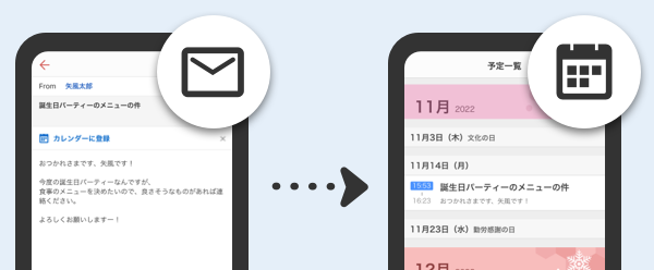 メールから予定を登録するイメージ