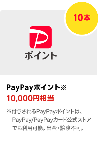 PayPayポイント 10,000円相当／10本　期間：2023年12月1日～2023年12月25日