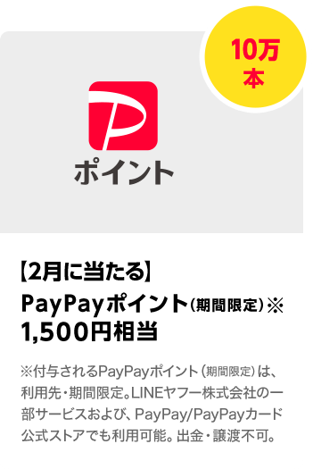 PayPayポイント（期間限定）1,500円相当　期間：2025年2月1日（土）～2025年3月31日（月）