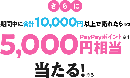 さらに期間中に合計10,000円以上で売れたら※2 5,000円相当PayPayポイント※1 当たる※3