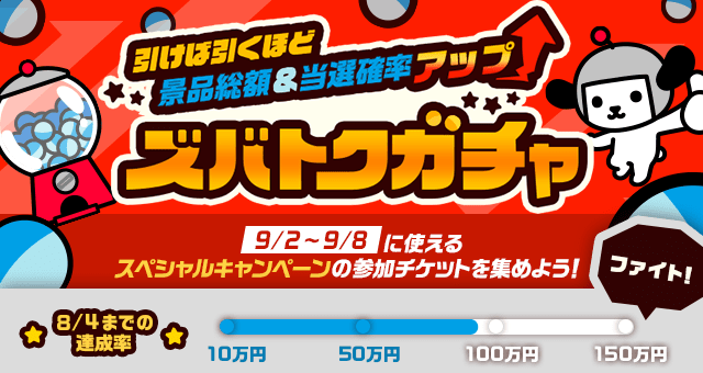 引けば引くほど景品総額＆当選確率アップ ズバトクガチャ - Yahoo!ズバトク