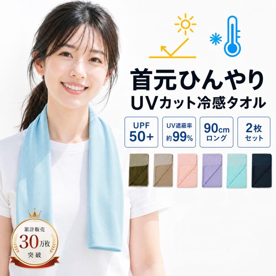 冷感タオル 2枚セット 首 現場 暑さ対策 UPF50+ ひんやりタオル UVカット おしゃれ ネックタオル 接触冷感 冷たいタオル 首掛け 