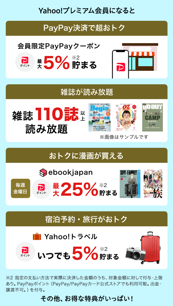 Yahoo!プレミアム会員になると、お得な特典がいっぱい!