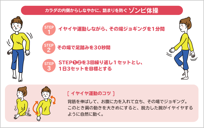 カラダの内側からしなやかに、詰まりを防ぐゾンビ体操