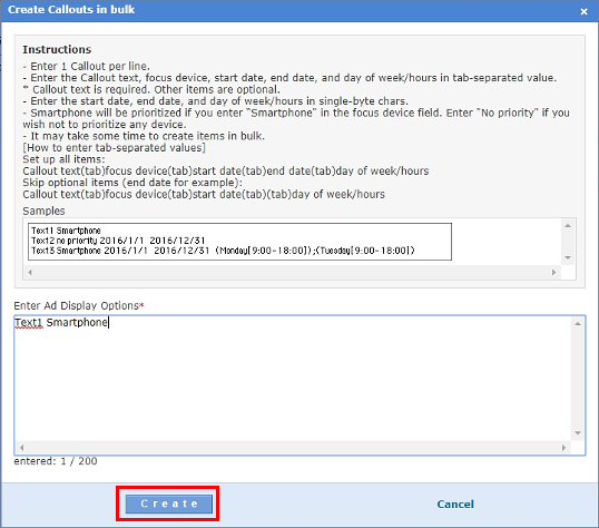Create callouts in bulk