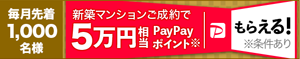 [毎月先着1,000名様]新築マンションご成約で5万円相当PayPayポイントもらえる！※条件あり