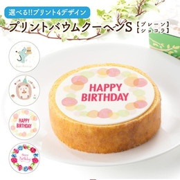 誕生日 ギフト 2023 4種類のデザインと2種類の味から選べる グルテンフリー プリントバウム プレーンS ショコラS バウムクーヘン 送料無料