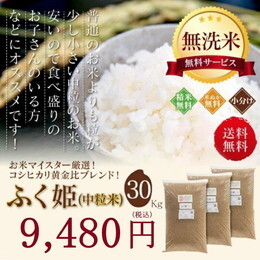 新米入り 米 お米 30kg ふく姫  玄米 ブレンド米 セール 訳あり 無洗米 送料無料 中粒米
