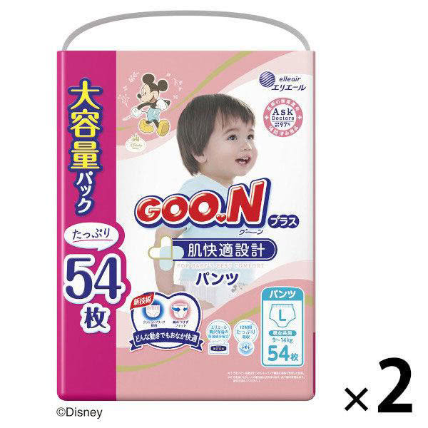 グーンプラス おむつ パンツ Lサイズ（9～14kg）1セット（54枚入×2パック）肌快適設計 男女共用 
