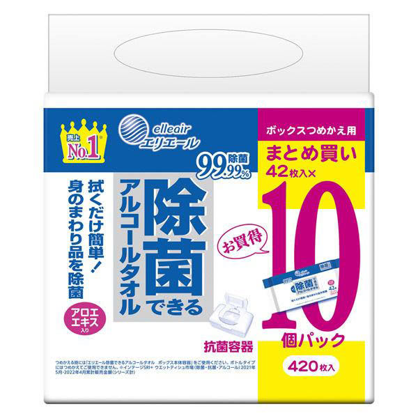 ウェットティッシュ エリエール 除菌できるアルコールタオル ボックス 詰め替え 42枚入