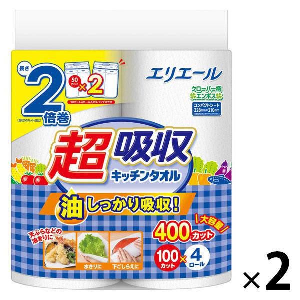 キッチンペーパー エリエール超吸収キッチンタオル100カット 1セット（4ロール入×2パック）