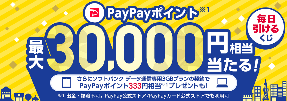 1等はPayPayポイント最大3万円相当！　データ通信専用3GBプランに使える特別賞も。