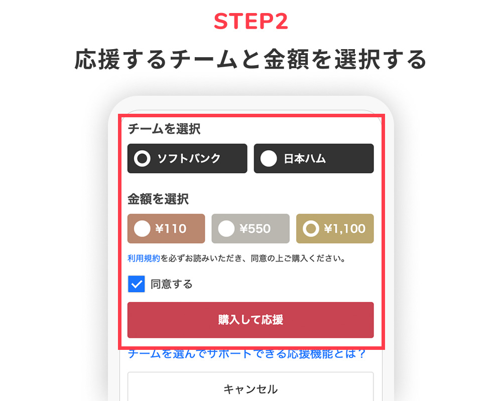 応援機能で球団愛を伝えよう
